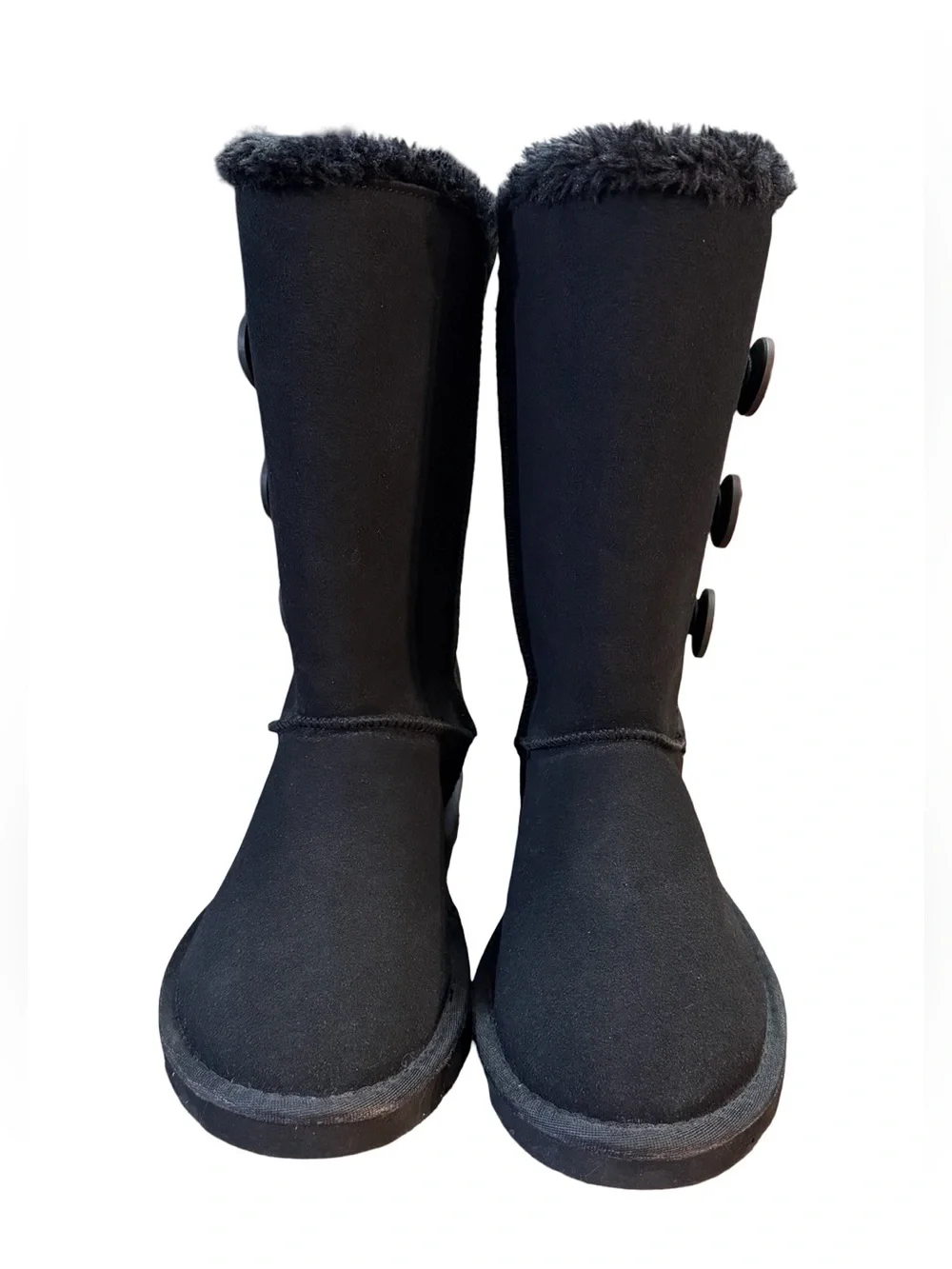 UGG Bailey Button Triplet II Tall Boots Black Suede Women’s Size 8